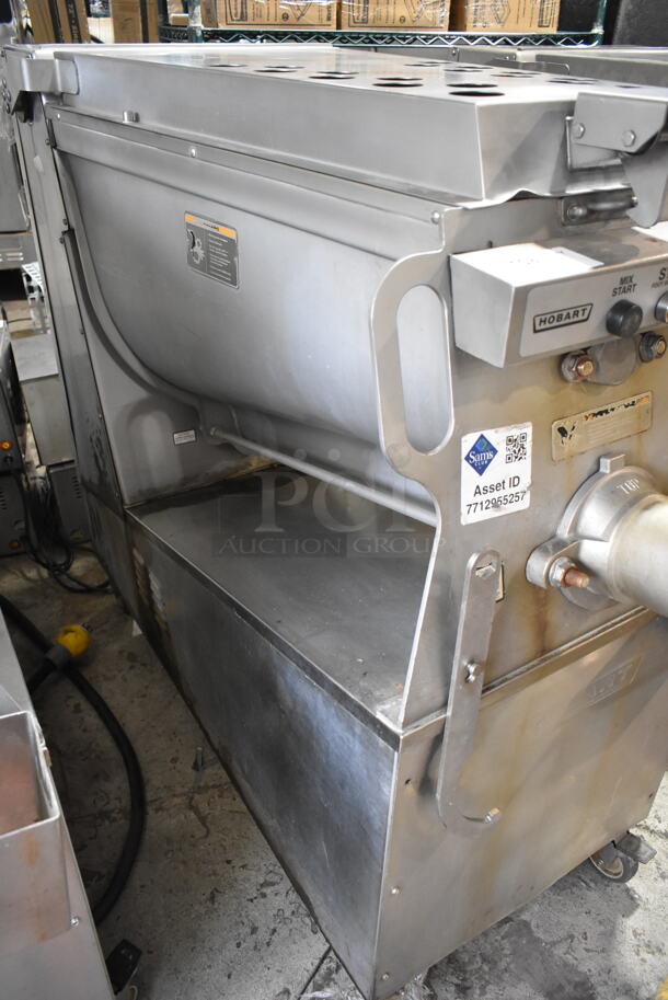 Hobart MG2032 Metal Commercial Floor Style Electric Powered Meat Mixer Grinder w/ Foot Pedal on Commercial Casters. 208 Volts, 3 Phase. Tested and Working! - Image 5 of 8