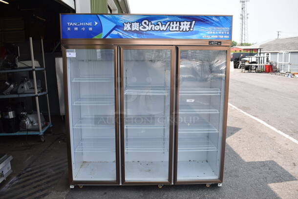 Tanshine SCB-1880LA2 Commercial 3-Door White Merchandiser Cooler With Polycoated Racks. 110V. Tested and Working!
