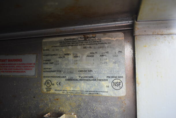 Continental 2R-SS Stainless Steel Commercial 2 Door Reach In Cooler. 115 Volts, 1 Phase. Tested and Powers On But Does Not Get Cold - Image 7 of 8