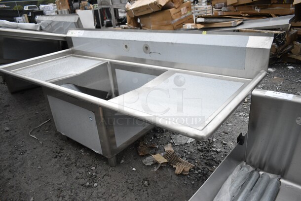 BRAND NEW SCRATCH AND DENT! Regency 600S12424224 Stainless Steel Single Bay Sink w/ Dual Drain Boards. Bay 24x24x14. Drain Boards 22.5x26. No Legs.  - Image 3 of 7