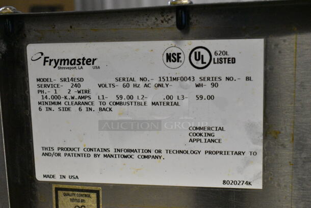 Frymaster SR14ESD Stainless Steel Commercial Floor Style Electric Powered Deep Fat Fryer w/ 2 Metal Fry Baskets.  - Image 4 of 4