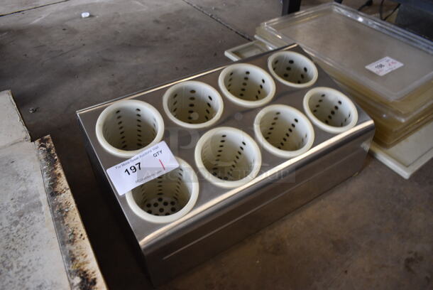 Metal Countertop 8 Slot Silverware Holder w/ 8 White Poly Drop Ins. 20x12x8.5 - Image 2 of 3