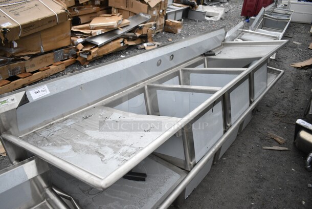 BRAND NEW SCRATCH AND DENT! Regency 600S32028224 115" 16-Gauge Stainless Steel Three Compartment Commercial Sink with 2 Drainboards - 20" x 28" x 14" Bowls. No Legs.  - Image 3 of 10