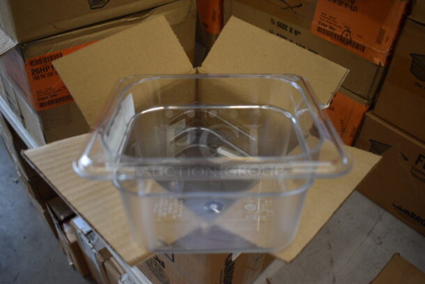 ALL ONE MONEY! Lot of 6 BRAND NEW IN BOX! Cambro Poly Clear 1/6 Size Drop In Bins. 1/6x4