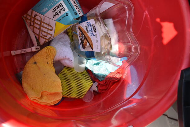 ALL ONE MONEY! Lot of Various Items Including 2 Red Buckets, 2 Black Trash Cans and Contents.  - Image 6 of 10