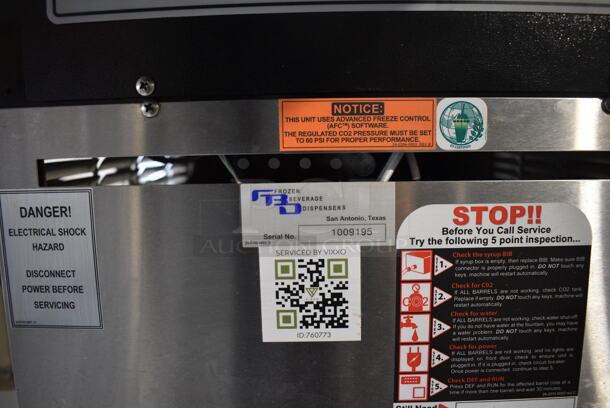 FBD Model FBD562 RC Stainless Steel Commercial Countertop 2 Flavor Slushie Machine on Stainless Steel Soda Station w/ 5 Cup Dispensers and 2 Doors. 215-245 Volts, 1 Phase. 36x42x77 - Image 9 of 11