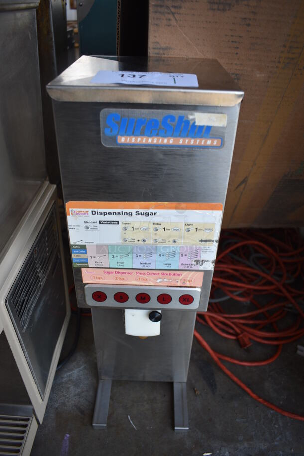 SureShot AC6.E Stainless Steel Commercial Countertop Sugar Dispenser. 120 Volts, 1 Phase. 7x11x23. Tested and Working!