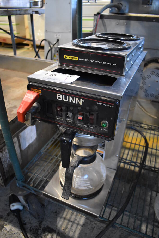 Bunn CW Series Stainless Steel Commercial Countertop 3 Burner Coffee Machine w/ Hot Water Dispenser, Metal Brew Basket and Coffee Pot. 8.5x21x19.5 - Image 2 of 5