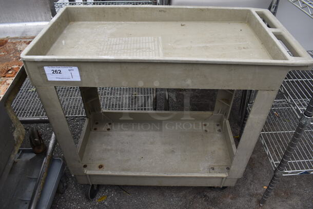 Tan Poly 2 Tier Cart w/ Push Handle on Commercial Casters. 34x17.5x32 - Image 1 of 5