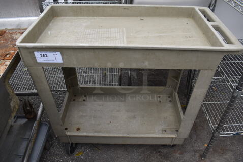 Tan Poly 2 Tier Cart w/ Push Handle on Commercial Casters. 34x17.5x32