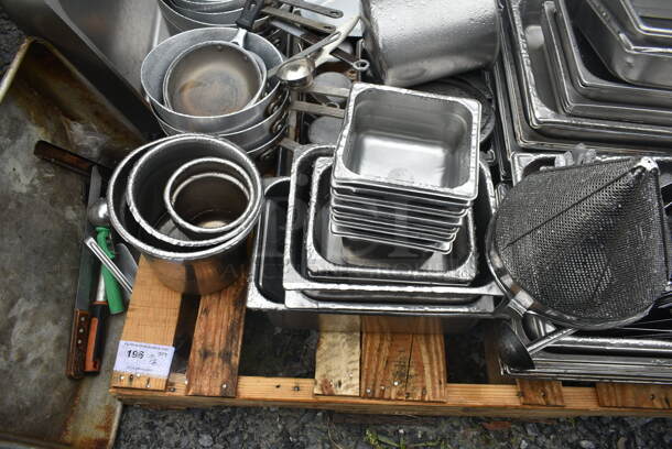 ALL ONE MONEY! PALLET LOT of Various Items Including Stainless Steel Items Drop In Bins and Metal Sauce Pans - Image 4 of 7
