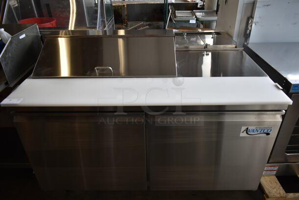 BRAND NEW SCRATCH AND DENT! 2023 Avantco 178SSPT6010 Stainless Steel Commercial Sandwich Salad Prep Table Bain Marie Mega Top on Commercial Casters. 115 Volts, 1 Phase. Tested and Working!