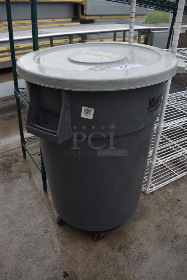 Rubbermaid Huskee Gray Poly Trash Can w/ Lid on Dolly. 26x24x36 - Image 2 of 4