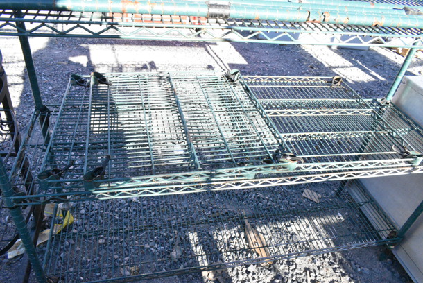 Green Finish 3 Tier Shelving Unit w/ Extra Pieces. BUYER MUST DISMANTLE. PCI CANNOT DISMANTLE FOR SHIPPING. PLEASE CONSIDER FREIGHT CHARGES.  - Image 2 of 3