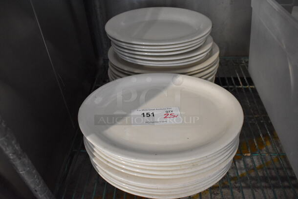 ALL ONE MONEY! Lot of 25 Various White Ceramic Oval Plates. Includes 13.5x11x1 - Image 1 of 3