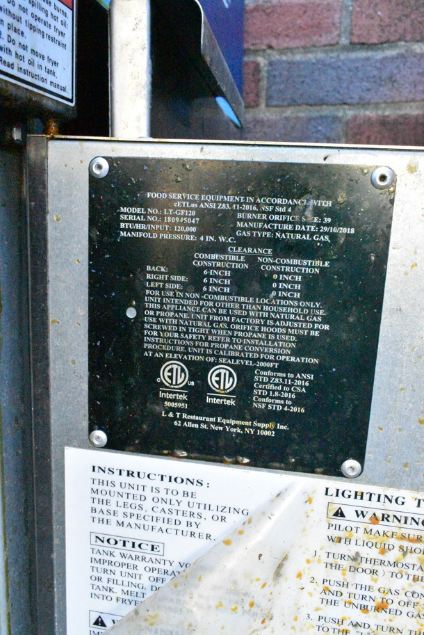 2018 Pantin LT-GF120 Stainless Steel Commercial Floor Style Natural Gas Powered Deep Fat Fryer. 120,000 BTU.  - Image 4 of 4