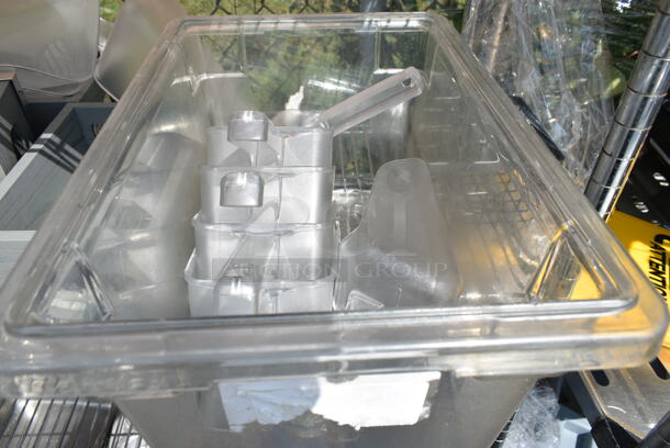 Chrome Finish 5 Tier Wire Shelving Unit w/ Contents Including Muffin Baking Pans, Poly Bins. BUYER MUST DISMANTLE. PCI CANNOT DISMANTLE FOR SHIPPING. PLEASE CONSIDER FREIGHT CHARGES.   - Image 5 of 12