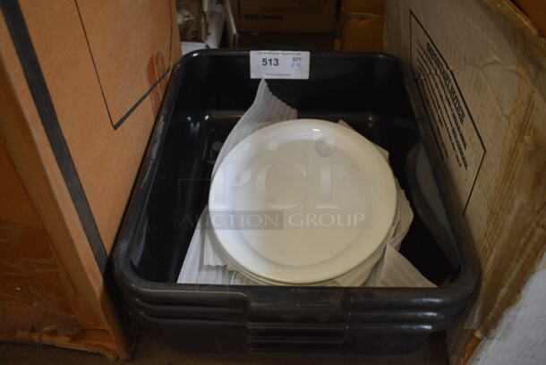 ALL ONE MONEY! Lot of 3 Black Poly Bus Bins and 4 White Poly Oval Plates. 