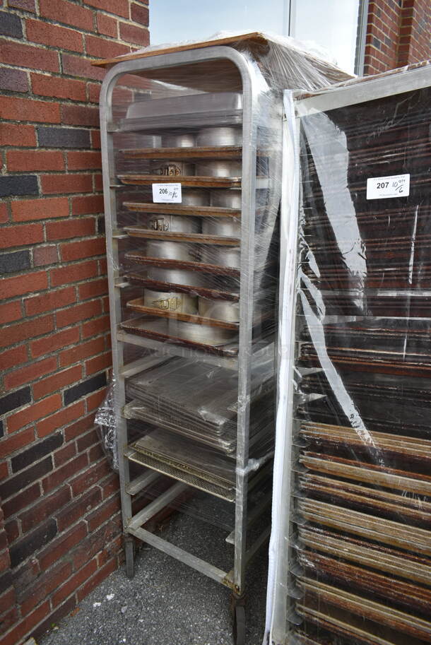 Metal Commercial Pan Transport Rack w/ 13 Metal Baking Pans on Commercial Casters.  - Image 2 of 4