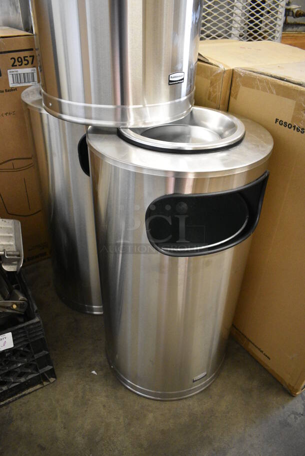 3 BRAND NEW! Rubbermaid Metallic Metal Trash Can w/ Ash Tray Top. 1 Missing Ash Tray. 15x15x28. 3 Times Your Bid! - Image 2 of 4