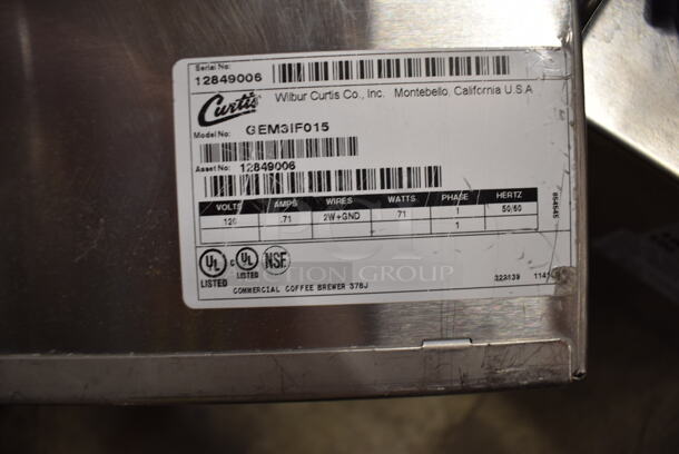 Curtis GEMTIF10A1015 Commercial Stainless Steel Twin Coffee Brewer With 2 Lower Warmers And Hot Water Faucet On Galvanized Legs. 220V, 1 Phase.  - Image 6 of 6