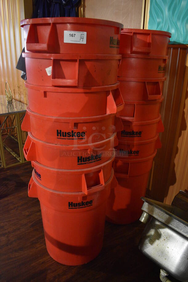 14 Rubbermaid Huskee Red Poly Trash Cans. 25x22x27. 14 Times Your Bid! (bar) - Image 2 of 3