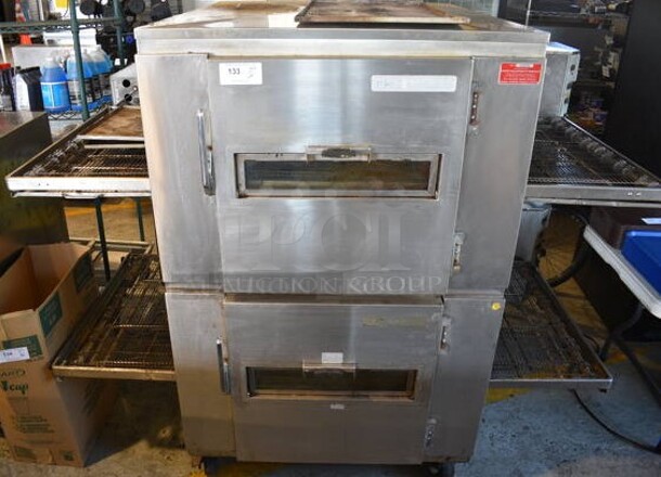 2 Lincoln Impinger Model 1240 Stainless Steel Commercial Natural Gas Powered Conveyor Pizza Oven on Commercial Casters. 120,000 BTU. 78x53x64.5. 2 Times Your Bid!