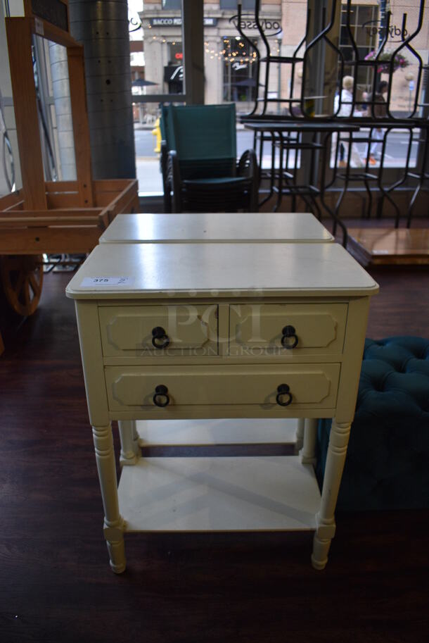2 White Wooden End Tables w/ 3 Drawers and Under Shelf. 24x13x32. 2 Times Your Bid! (lounge) - Image 5 of 5