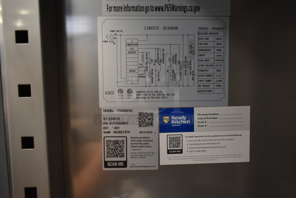BRAND NEW SCRATCH AND DENT! 2023 Avantco 178SS3FHC Stainless Steel Commercial 3 Door Reach In Freezer w/ Poly Coated Racks on Commercial Casters. 115 Volts, 1 Phase. Tested and Working! - Image 10 of 11