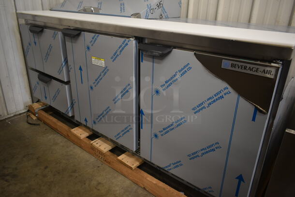 BRAND NEW SCRATCH AND DENT! Beverage Air SPED72HC-10-2 Stainless Steel Commercial Sandwich Salad Prep Table Bain Marie Mega Top w/ Poly Drop In Bins and Commercial Casters. 115 Volts, 1 Phase. Tested and Powers On But Does Not Get Cold - Image 2 of 11