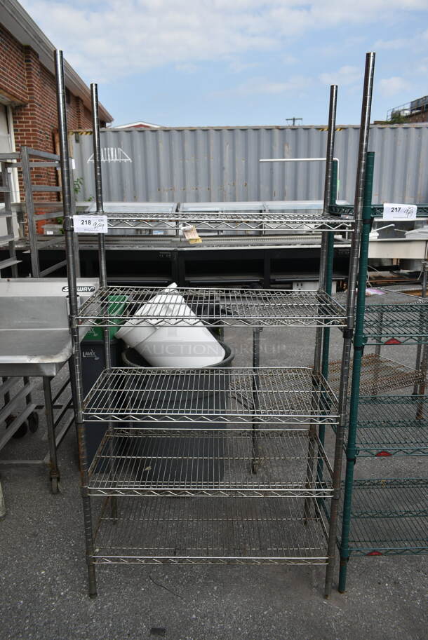 Chrome Finish 5 Tier Wire Shelving Unit. BUYER MUST DISMANTLE. PCI CANNOT DISMANTLE FOR SHIPPING. PLEASE CONSIDER FREIGHT CHARGES. - Image 1 of 2