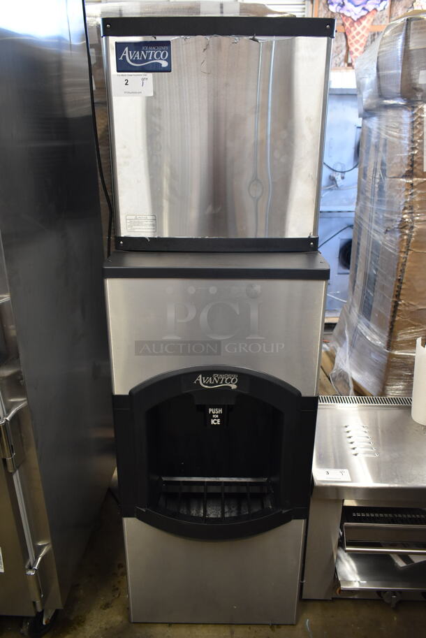 BRAND NEW SCRATCH AND DENT! Avantco 194MCF322A Stainless Steel Commercial Ice Head on Avantco 194HBN12022 Stainless Steel Commercial Hotel Ice Dispenser 120 lb. Capacity. 115 Volts, 1 Phase.  - Image 1 of 12