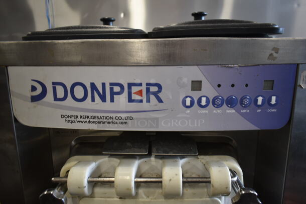 Donper Stainless Steel Commercial Floor Style Air Cooled 2 Flavor w/ Twist Soft Serve Ice Cream Machine on Commercial Casters. 208-250 Volts, 1 Phase. - Image 4 of 6