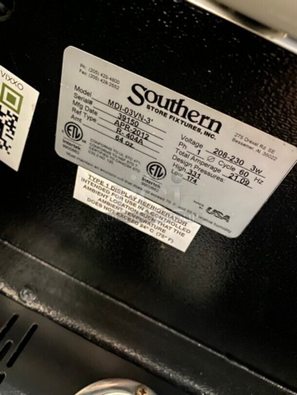 2012 Southern Commercial Refrigerated Open Grab-N-Go Display Case! Model: MDI03VN3 SN: 39150 208/230V 60HZ 1 Phase - Image 6 of 7