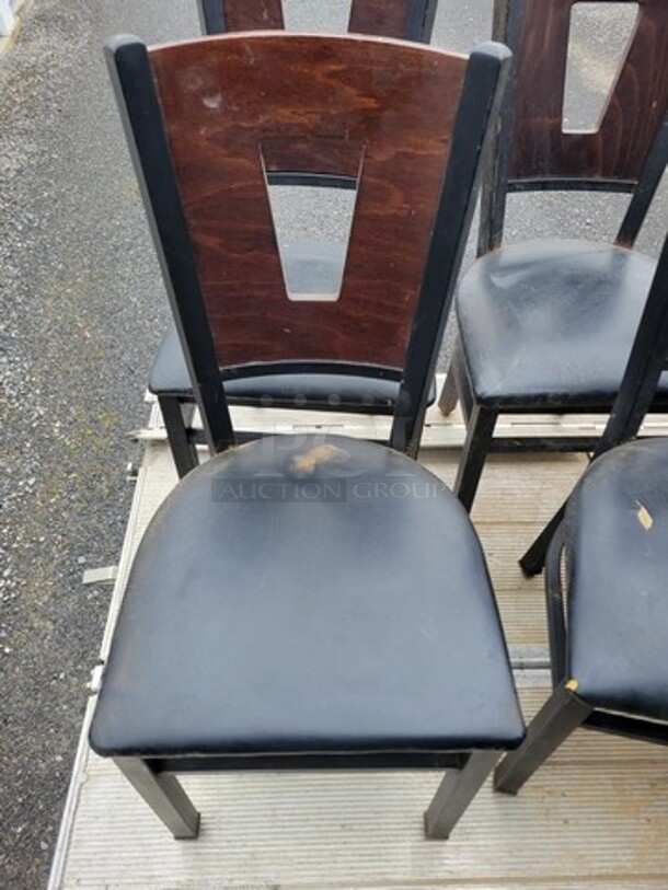 Wood Dining Chairs Black Vinyl Seat - Image 1 of 2