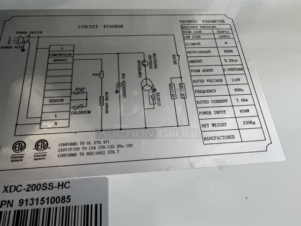 Xiltek Model XDC-200SS-HC Stainless Steel Commercial Floor Style Deli Display Case Merchandiser w/ Poly Coated Racks on Commercial Casters. 115 Volts, 1 Phase. 82x32.5x48. Tested and Working! - Image 5 of 5