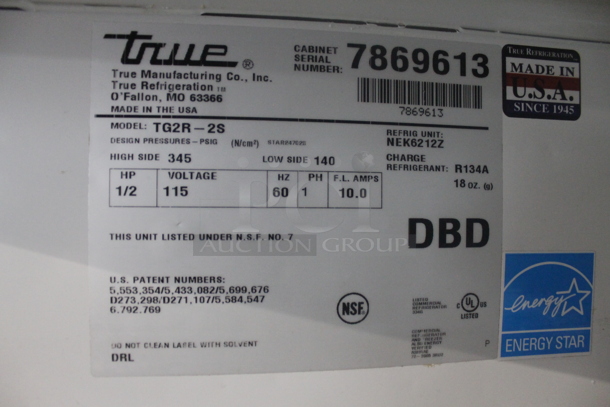 2013 True TG2R-2S Stainless Steel Commercial 2 Door Reach In Cooler w/ Poly Coated Racks. 115 Volts, 1 Phase. Tested and Working! - Image 7 of 8