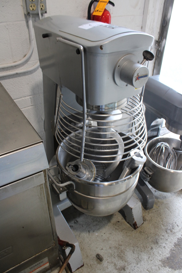 Omcan Model SP300A Metal Floor Style Planetary 30 Quart Dough Mixer w/ Stainless Steel Mixing Cup, Bowl Guard, Paddle, Whisk and Dough Hook Attachments. 110 Volts, 1 Phase. 22x24x45. Tested and Working! - Image 3 of 8