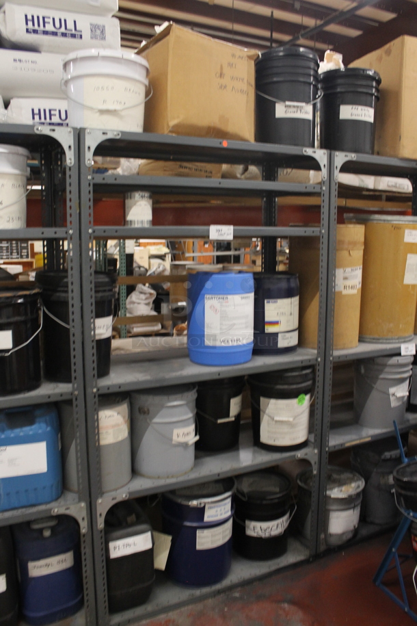 Gray Metal 6 Tier Shelving Unit w/ Contents Including Sartomer. BUYER MUST REMOVE. - Image 2 of 5