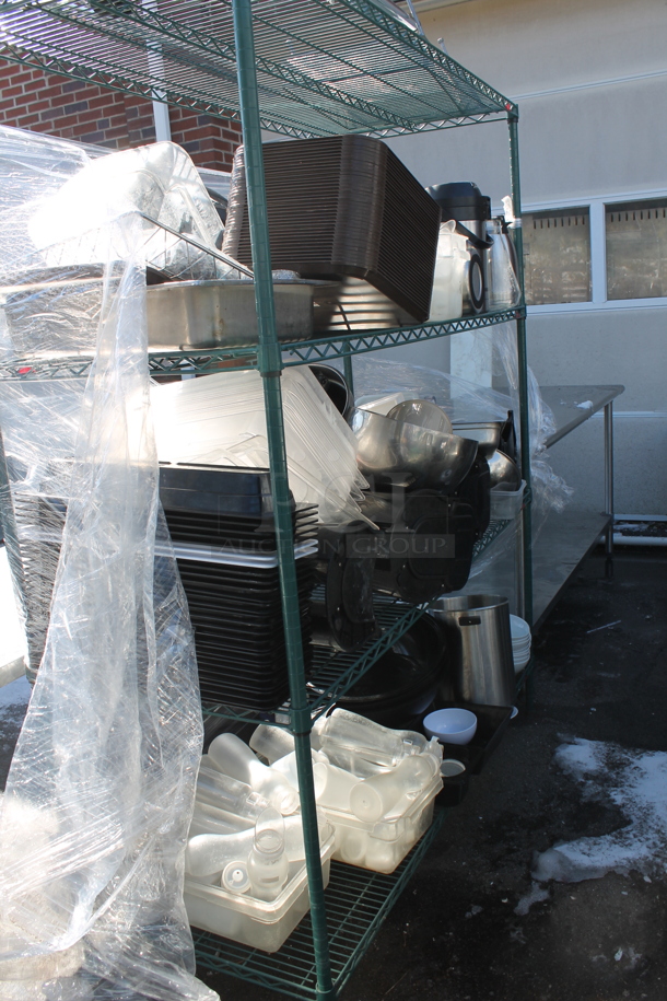 Metro Green Metal 4 Tier Wire Shelving Unit w/ Contents Including Air Pots and Urns. BUYER MUST DISMANTLE. PCI CANNOT DISMANTLE FOR SHIPPING. PLEASE CONSIDER FREIGHT CHARGES. - Image 6 of 6