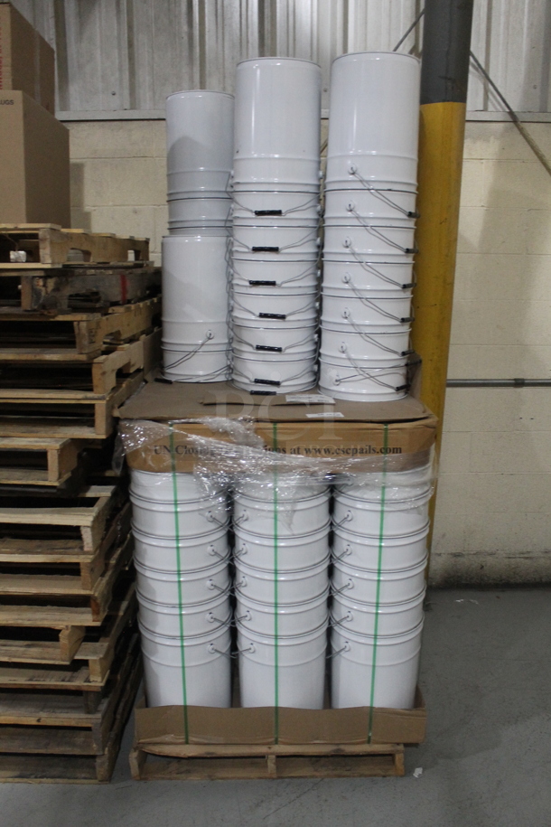 ALL ONE MONEY! PALLET LOT of Metal White Buckets. BUYER MUST REMOVE. - Image 1 of 3