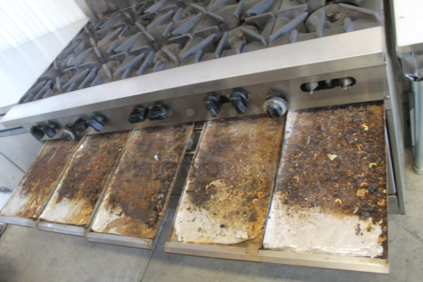 Garland SunFire Stainless Steel Commercial Natural Gas Powered 10 Burner Range w/ 2 Ovens and Back Splash. - Image 6 of 8