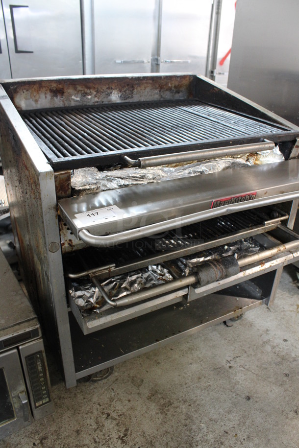 MagiKitch'n Model FM 636-H Stainless Steel Commercial Natural Gas Powered Charbroiler Grill w/ Metal Under Shelf on Commercial Casters. 36x36x40 - Image 2 of 6