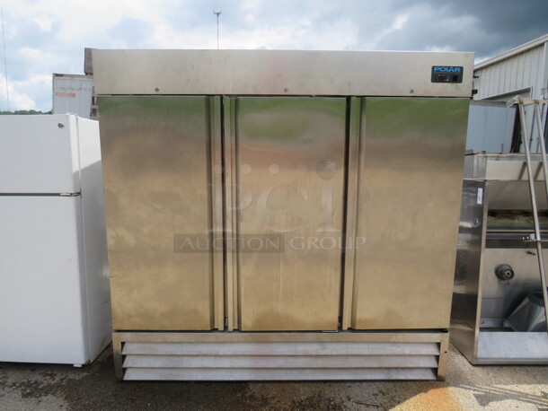 One Working Stainless Steel 3 Door Polar FREEZER With 6 Racks. Model# GE006. 115 Volt. 80X33X77 - Image 1 of 5