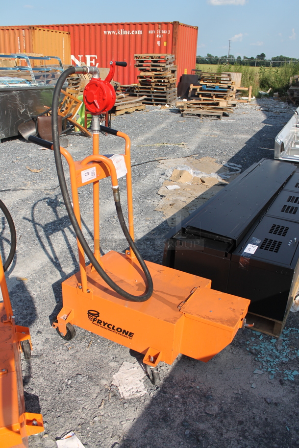 LIKE NEW! Fryclone Orange Metal Portable 50 Pound Capacity Oil Filtration System on Commercial Casters.  - Image 2 of 7