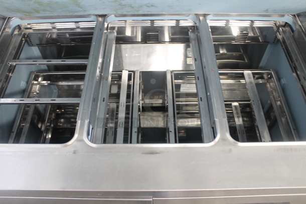 2014 Delfield D4448N-18M Stainless Steel Commercial Sandwich Salad Prep Table Bain Marie Mega Top w/ 4 Drawers on Commercial Casters. 115 Volts, 1 Phase. Tested and Working! - Image 4 of 7