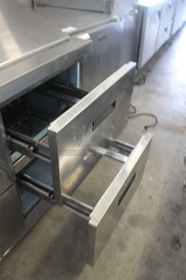 2014 Delfield D4448N-18M Stainless Steel Commercial Sandwich Salad Prep Table Bain Marie Mega Top w/ 4 Drawers on Commercial Casters. 115 Volts, 1 Phase. Tested and Working! - Image 6 of 7