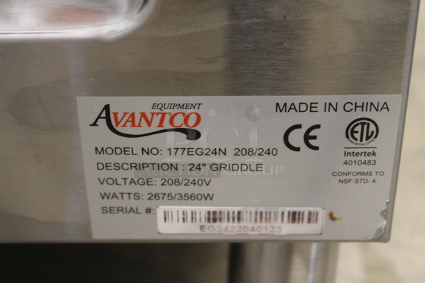 BRAND NEW SCRATCH AND DENT! Avantco 177EG24N Stainless Steel Commercial Countertop Electric Powered Flat Top Griddle. 208/240 Volts.  - Image 6 of 6