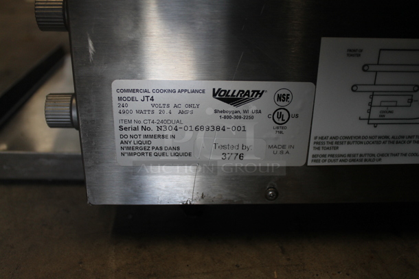 BRAND NEW SCRATCH AND DENT! Vollrath JT4 Stainless Steel Commercial Countertop Electric Powered Dual Conveyor Toaster with 1 1/2"-3" and 1 1/2" Openings. 240 Volts, 1 Phase.  - Image 5 of 5