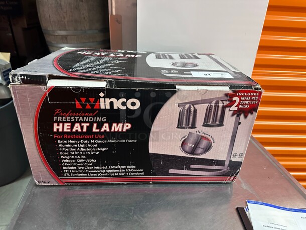 New! Winco EHL-2 2 Bulb INFRA-RED 250 Watts Heat Lamp w/ Adjustable Arm, Aluminum, 120v NSF  - Image 3 of 7